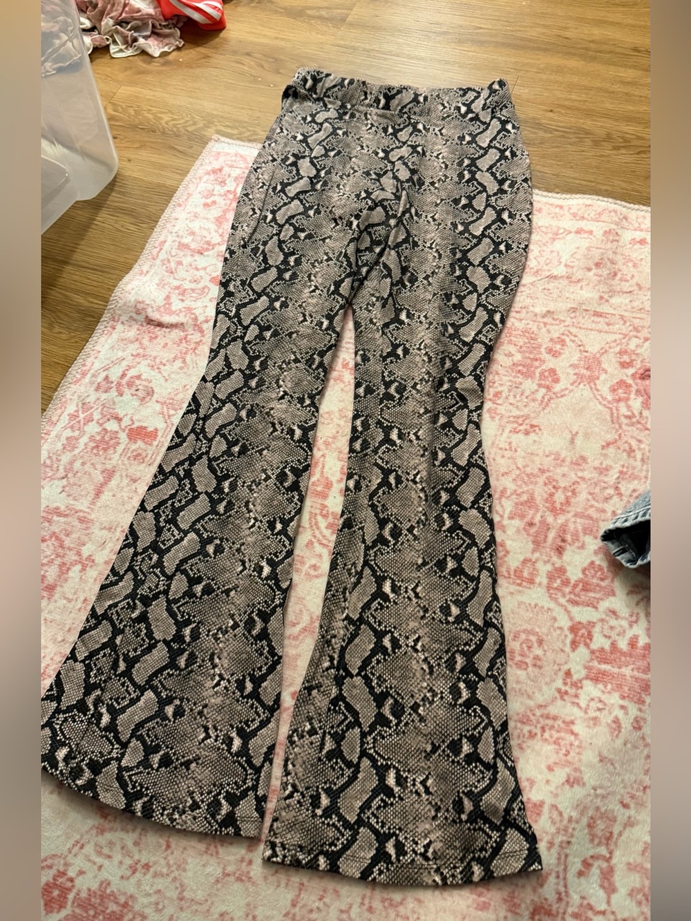 Snake Print Flared Pants - Black & Beige